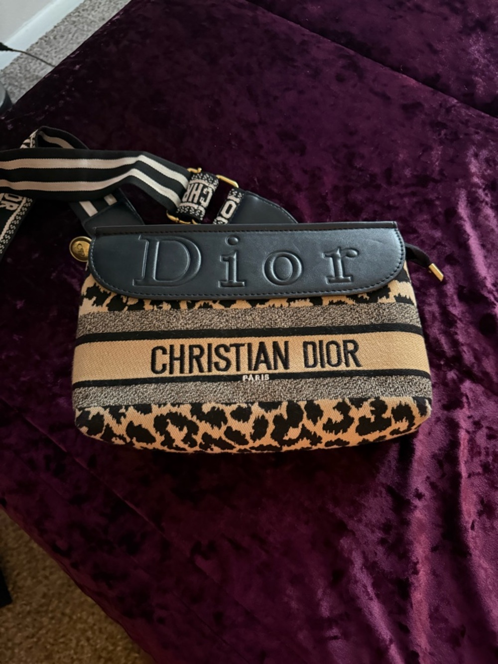 Beige & Black Leopard Logo Shoulder Bag